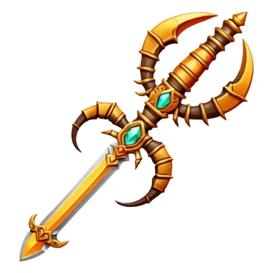 desert dagger object icon, scorpion-shaped guard, glowing amber gem in handle, tribal desert carvings, fantasy style, 3D cartoon, mobile game icon style, centered, clean background, no text, no watermark
 sticker