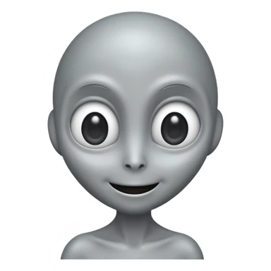 Classic grey alien, elongated head, cute cartoon emoji, no background sticker