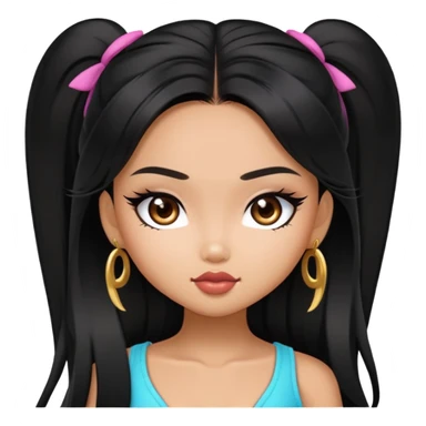 pretty bratz asian baddie asian, black long hair sticker