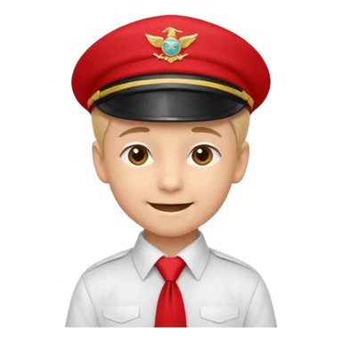 A Soviet pioneer emoji — smiling young boy wearing a bright red tie (pioneer neckerchief) and a red pilotka cap. White shirt, neat and cheerful, minimal flat emoji style, simple colors, clear outlines, professional emoji design. sticker