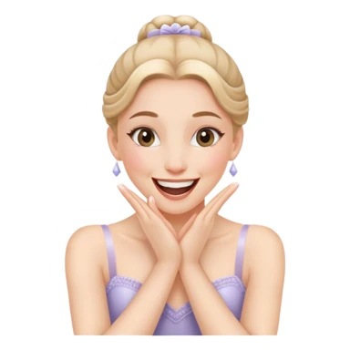 The ballerina laughs sweetly, covering her mouth with her hand sticker