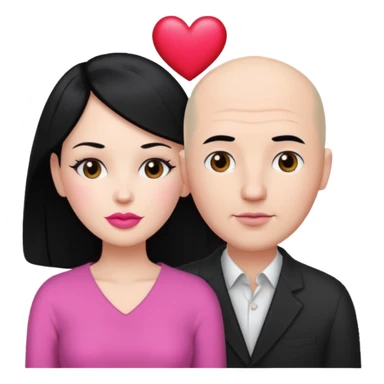 👩🏻‍❤️‍💋‍👨🏻 this one but the man should be bald. white woman with black hair and white bald man and a heart between their heads. she has pink lips sticker