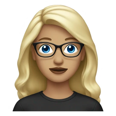 woman glasses blond blue eyes black shirt sticker