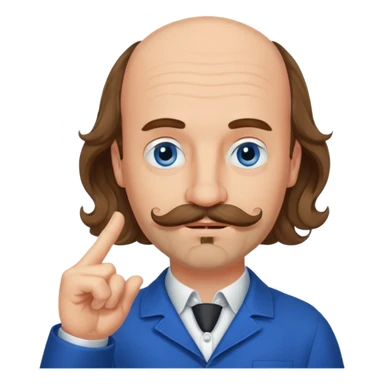 French writer Corneille, brown mi-long wavy hair, baldness on the forehead, moustache, goatee, dressed with a collar,blue eyes, with the finger up sticker