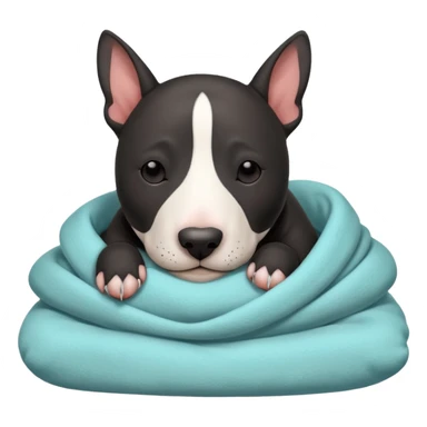 black bull terrier sleeping cozy with blanket  sticker