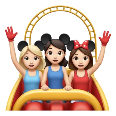 4 chicas montadas en una atraccion de levantando la mano con orejas de Disney puestas en una atracción sticker