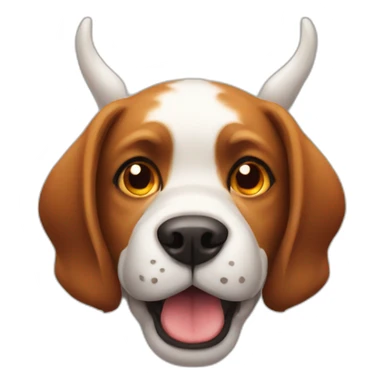 a dog who has a devil horns sticker