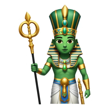 Ancient Egyptian god Osiris with green skin, Atef crown, and holding crook and flail sticker