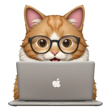 cat smiling in glasses with laptop sticker