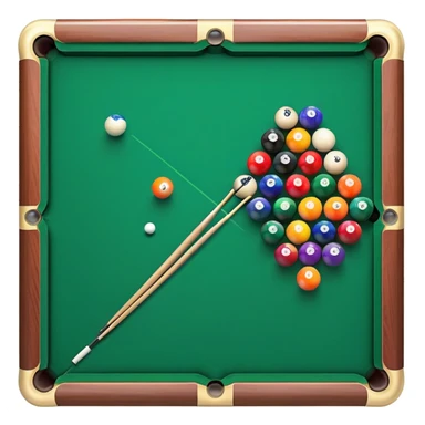 A close-up of a billiard table with a cue stick lined up to strike a colorful set of balls. The focus is on the precision of the shot, with the table’s green surface and the triangular arrangement of balls, creating a dynamic scene of strategy and concentration in the game of billiards. sticker