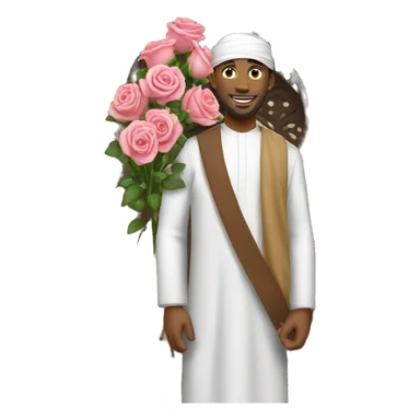 A man entering a mosque with a bunch of roses in his hand sticker