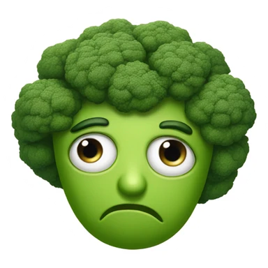 A broccoli with sad eyes and a trembling lip looks upset, as if saying goodbye. sticker