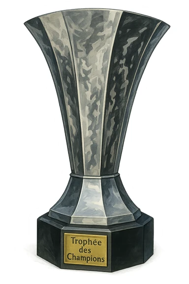 Фотореалистичный и изометричный Trophée des Champions, объемный чуть слегка рисованный стиль, прозрачный фон sticker