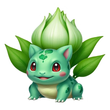 Bulbasaur with a green, unopened plant bulb with layered petals, resembling a lily bud on back sticker