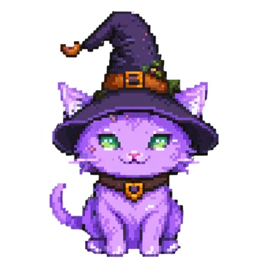 purple cat wearing a witch hat sticker