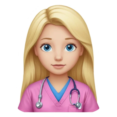 Blonde girl in pink scrubs with long hair blue eyes sticker