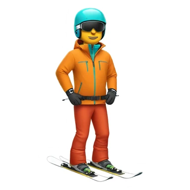 white Skier man wearing orange jacket and a red helmet and turquoise pants sticker