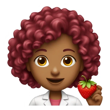 dietitian girl burgundy curly hair eating a strawberry  sticker