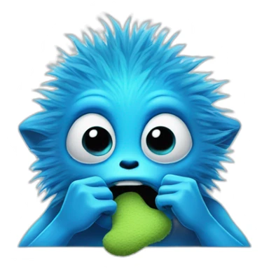 blue fuzzy alien covers mouth with finger sticker