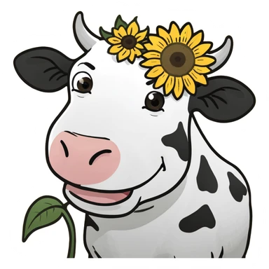 Happy cow with sunflower in hair sticker