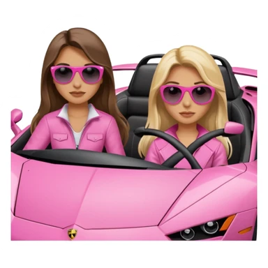 Add sunglasses Make car far away so I can see full car Car facing forward in sports car. Make hair long  two girls in car far away Front of car sitting in the seats. Make it a pink sports car. They are two baddies make it a Lamborghini pink car  sticker