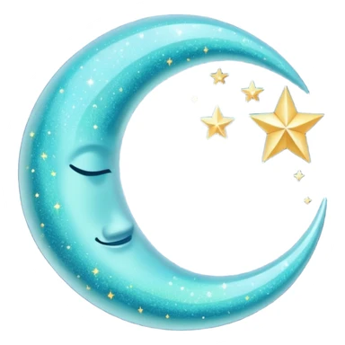 Glitter cian crescent moon sticker