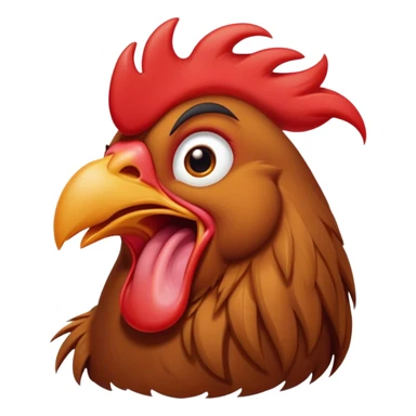 Cinematic Cute Yawning Brown Rooster Portrait Emoji, Head tilted slightly with a dramatic, wide-open yawn, showcasing a soft, downy brown plumage with a subtle red comb and drooping wings, round warm eyes barely open in drowsy contentment, Simplified yet irresistibly adorable features, highly detailed, glowing with a soft, cozy glow, high shine, relaxed yet expressive, stylized with a touch of whimsy, bright and endearing, soft glowing outline, capturing the essence of a sleepy yet affectionate rooster, so drowsy it feels like it could stretch out of the screen and curl up for a nap! sticker
