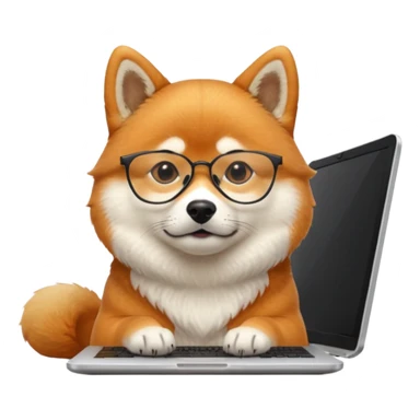 shiba inu with eye glasses and computer creative sticker