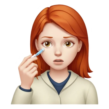 Redhead woman sick taking her temperature  sticker