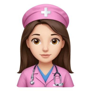 pretty brunette nurse with long hair in pink scrubs sticker