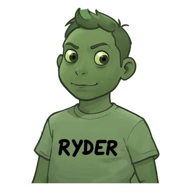 Boy with shirt saying Ryder sticker