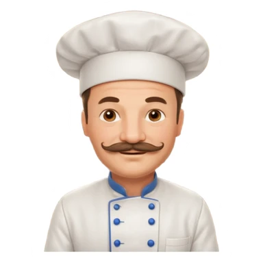 Est-ce que tu peux me faire un chef cuistot qui ressemble à Philippe Etchebest et qui est devant un restaurant? Est-ce que tu peux le faire souriant, avec une moustache de cuistot? 
 sticker