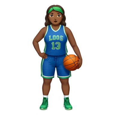 Full Body Latino plus size women basketball player wearing blue and green uniform sticker