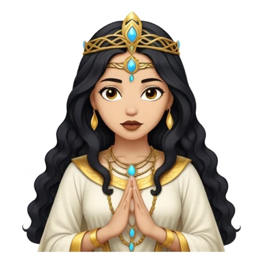 light skin woman, wavy black half long hair, looking like a high priestess sticker