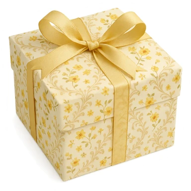 Elegant Rococo pale white yellow ditsy floral gift box  , remove background sticker