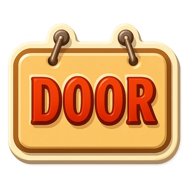 rectangular beige door sign, flat, with light shadows and highlights, retro sticker style, two nails hammered at the top of the sign, transparent background sticker