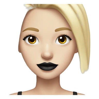 White Girl with long blonde hair eyes closed smiling black tank top and black lipstick,  long eyelashes sticker