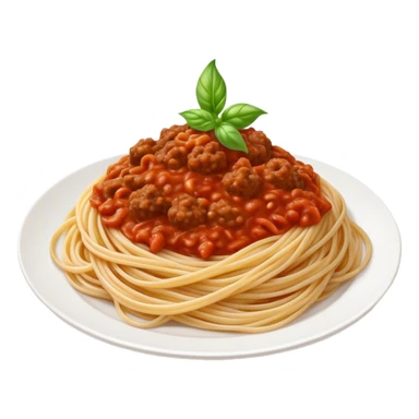 Spaghetti Bolognese on a plate,nice basil on top sticker