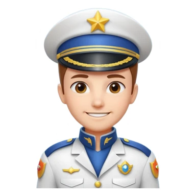 cute spaceship captain portrait, head and shoulders only, futuristic captain uniform collar, captain badge, confident smile, 3D cartoon, mobile game icon style, clean background, no text, no watermark
 sticker
