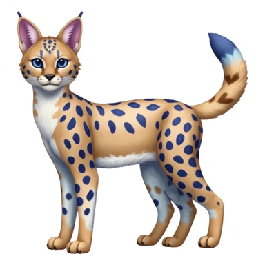 Colorful blubbery bluish cute adorable tropical exotic fruity blueberry-themed rosy Caracal-Cheetah-Serval-Snow-Leopard-Trico-Sergal-Vernid-fusion-hybrid-animal-creature, full body, with tribal markings sticker