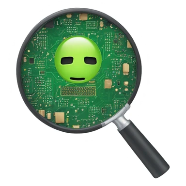 an emoji representing a magnifying glass with a circuit board inside.  sticker