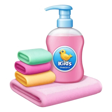 Soap, washcloth and kids shampoo sticker