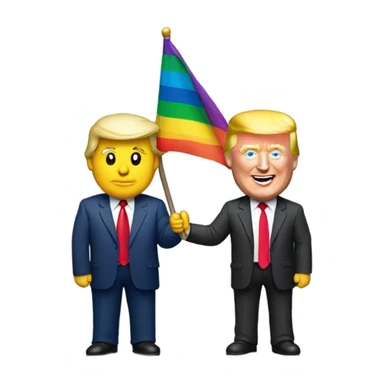 two men with a rainbow flag and donald trump sticker