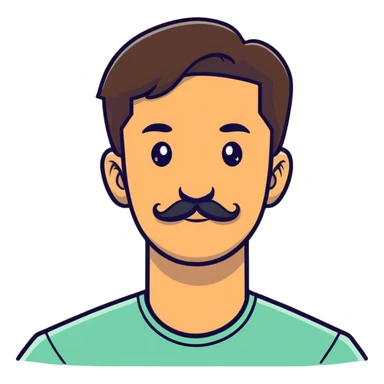 close-up of man face only with mustache, medium eyes, medium light skin tone, dark hair, no neck visible, just the face sticker