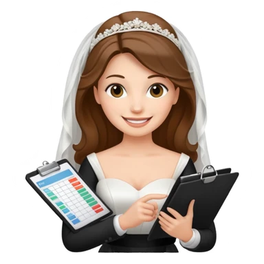 emoji bride holding a checklist spreadsheet, organizing the wedding sticker