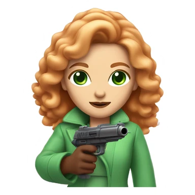 Women with long reddish blonde hair, green eyes, and a fluffy pink coat pointing a laser gun  sticker