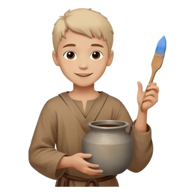 smiling painter boy 14th century with simple brown tunic and pot of paint sticker