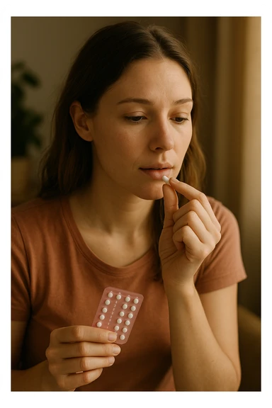 donna che prende pillola per il suo ciclo mestruale. immagine 4k sticker