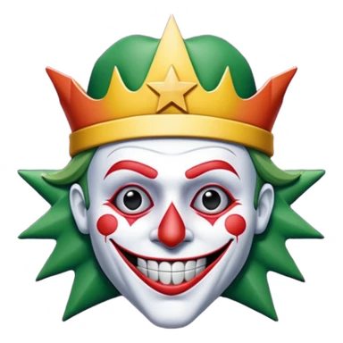 1 poker card, perfectly squared card, with crazy colorful human jolly joker inside, star symbol with a "J" sticker