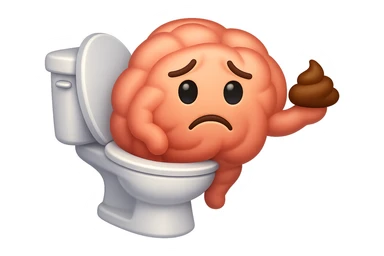 emoji stile iphone di un intestino che esce dal wc con in mano una montagnetta di feci con espressione triste a palline sticker